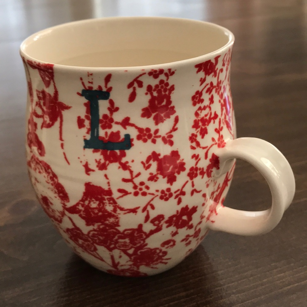 Anthropologie ‘L’ Red Floral Monogram Mug